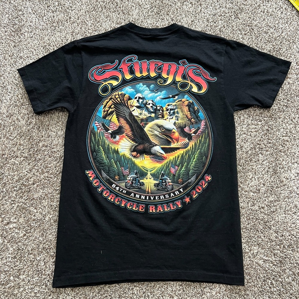 2024 Sturgis Motorcycle Rally T-Shirt Men's Size M Black Eagle Rushmore Biker